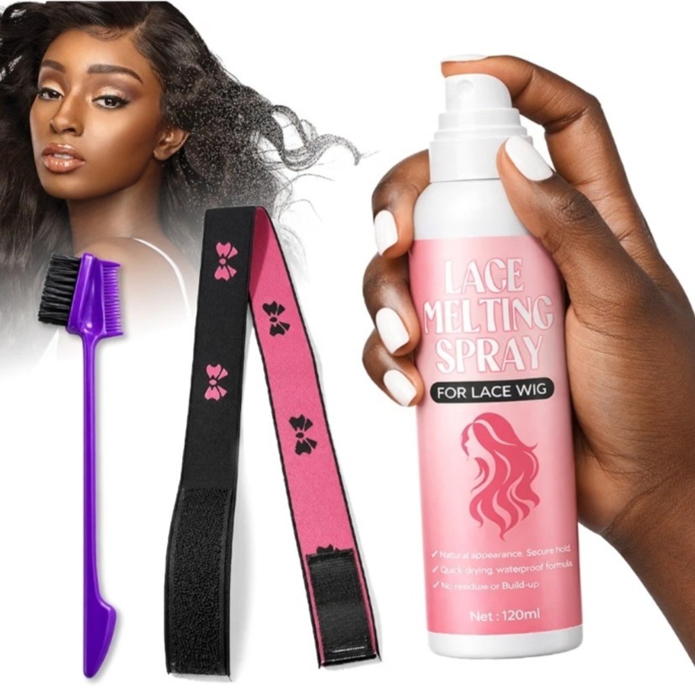 Lace Melting Spray Kit for Wigs 120al Waterproof Adhesive with Brush & Band